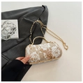 Elegante pochette da sera in jacquard floreale bianco e oro con manico in metallo - Oro