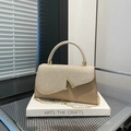 Pochette da sera champagne glitterata con logo V dorato e tracolla a catena rimovibile - Oro