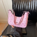French vintage pink floral hobo bag with metallic bow detail and faux leather finish - Pink