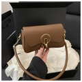 Brown minimalist shoulder bag with gold interlocking buckle and chain strap detail - Brown