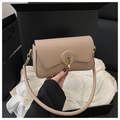 Beige leather shoulder bag with gold circular buckle in a premium gift box - Khaki