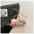 Borsa a tracolla con ricamo floreale rosa con manico in metallo dorato e catena - Rosa