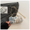Elegante borsa da sera in jacquard blu e beige con manico in metallo dorato - Blu