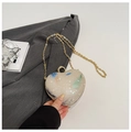 Champagne heart-shaped clutch bag with glitter finish and colorful feather patterns - Gold