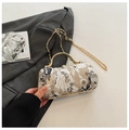 Elegant gold floral jacquard evening clutch bag with gold round metal handle and chain - Black