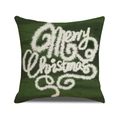 Funda de cojín navideña de lino con letras blancas de felpa y fondo madera verde - 45x45cm(Solo Funda) / Estilo Merry Christmas Verde Oscuro (YMA72-4)