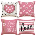 Set of 4 Valentine's Day pillow covers featuring love patterns and pink heart prints - Pink Hand-drawn Heart Style (YMV34) / 45x45cm