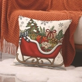 Funda de cojín navideño con trineo rojo y árbol decorado en tela de textura suave - Patrón de Trineo y Árbol de Navidad (YMA58-1) / 45x45cm