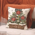 Funda de cojín navideña con árbol festivo y adornos sobre alfombra de piel sintética - Patrón Árbol de Navidad En Cesta (YMA58-4) / 45x45cm