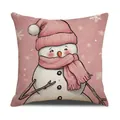 Roze linnen kerstkussenhoes met een schattige sneeuwpop en sneeuwvlokken voor decor - Roze Sneeuwpop Stijl (YMA50-1)