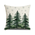 Christmas pine tree print cushion cover in cream linen fabric for sofa decor - Watercolor Pine Trees (YMA73-1)