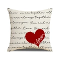 Valentinstag Kissenbezug aus Leinen mit schwarzem Text und rotem Herzmuster - Love-Collage-Stil (YMV41-2) / 45x45cm