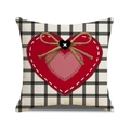 Linen Valentine heart throw pillow case with red hearts and a bow on checkered pattern - Red Heart Gingham Style (YMV45-4)