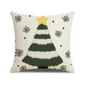 Funda de cojín de lino con árbol de Navidad a rayas verdes y estrella amarilla sobre beige - 45x45cm(Solo Funda) / Estilo Árbol de Navidad (YMA72-1)