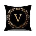 Housse de coussin noire et dorée avec couronne, laurier et impression de lettre V - Style Lettre V