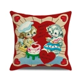 Red Valentine's Day pillow featuring retro puppy illustrations and heart-themed prints - 45x45cm