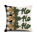 Funda de cojín navideña de lino con texto Ho Ho Ho, hojas de acebo y diseño de cuadros - 45x45cm(Solo Funda) / Estilo Hojas de Acebo a Cuadros (YMA72-2)
