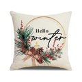 Hello Winter Christmas pillowcase with pinecone and candle print on linen cushion cover - Winter Wreath (YMA73-3)