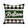 Funda de cojín navideña de cuadros con banda verde y texto Believe decorativo - 45x45cm(Solo Funda) / Estilo Believe a Cuadros (YMA72-3)