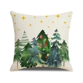 Funda de cojín navideña nórdica con árboles de acuarela y estrellas en lino beige - Árboles de Navidad y Estrellas en Acuarela (YMA67-1)