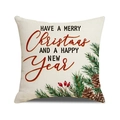 Funda de cojín navideña cuadrada nórdica con saludos y estampado de bayas de pino - Texto de Feliz Navidad y Próspero Año Nuevo (YMA67-3)
