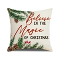 Funda de cojín navideño nórdico con texto Believe in the Magic y diseño de pino - Texto de Cree en la Magia de la Navidad (YMA67-2)