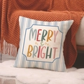Fodera per cuscino natalizio a righe blu con stampa Merry & Bright per decorazione - 45x45cm(Solo Fodera) / Righe Blu Allegro Luminoso (YMA63-3)