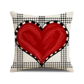 Deko-Kissenbezug aus Leinen mit großem rotem Herz und schwarzem Gittermuster-Design - Herzgitter-Stil (YMV41-1) / 45x45cm