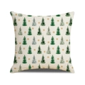 Nordic square throw pillow cover featuring watercolor green pine trees and golden snowflakes - Nordic Arranged Pine Trees Pattern (YMA66-4)