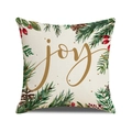 Linen throw pillow cover with festive Joy lettering and Christmas botanical print - Golden Joy Letter with Pine Branches (YMA66-2)
