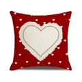 Red square Valentine cushion cover with large white plush heart and cross-stitch detail - 45x45cm(Case Only) / Big Heart Style (YMV40-1)