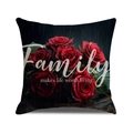 Funda de cojín cuadrada con rosas rojas, detalles de lluvia y texto Family decorativo - Estilo Family (YMV36-3) / 45x45cm(Solo Funda)