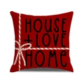 Roter Leinen-Kissenbezug zum Valentinstag mit House Love Home Aufdruck und Schleife - Rotes Band Stil (YMV41-4) / 45x45cm