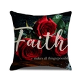 Funda de cojín elegante con rosas rojas y cita Faith sobre fondo de madera oscura - Estilo Faith (YMV36-4) / 45x45cm(Solo Funda)