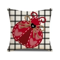Linen valentine throw pillow cover with red ladybug heart print and bow detail - Ladybug Checkered Style (YMV45-1)