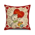 Red and beige square Valentine's pillow featuring a vintage cat and heart pattern - 45x45cm / Cat Style (YMV47-1)