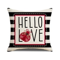 Linen Valentine heart pillow cover with black white stripes and Hello Love print - 45x45cm(Case Only) / Ymv45-2