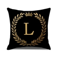 Housse de coussin noire et dorée avec couronne royale et imprimé de la lettre L - Lettre L