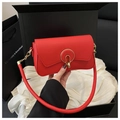 Elegant red leather shoulder bag with gold metal buckle in a luxury gift box packaging - Red