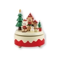 Houten kerstmuziekdoos met draaiende skiënde beren, sneeuwpoppen en kleine kerstbomen - Vrolijk Kerstfeest