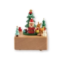 Handgemaakte houten kerstmuziekdoos met miniaturen van de kerstman, rendier en boom - Slee Kerst