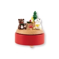 Carillon in legno con scena dipinta di picnic di orso e pecora nella foresta - Invito dell'Orso