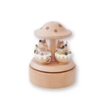 Handcrafted beech wood mushroom music box featuring rotating cats in coffee cups - Cat Paradise