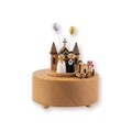 European wooden music box with church and wedding figures of groom and bride - Happy Wedding