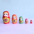 Ensemble de 5 poupées russes en bois colorées avec motifs de roses peints à la main - Gros Ventre Rose (Rouge)