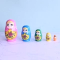 Handcrafted 5-piece nesting dolls set with colorful floral paintings for home decor - Big Belly Rose (Pink)