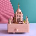 Boîte à musique en bois de hêtre style Taj Mahal avec château et arbres colorés - Base 11x11cm / Marron