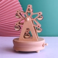 Boîte à musique grande roue en bois artisanal avec grain naturel et base rotative - Base 11CM / Marron