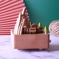 Houten muziekdoos met miniatuur Alishan trein, berglandschap en handgemaakte bomen - Standaardtype / Bruin