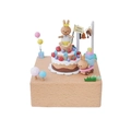 Handcrafted wooden rabbit birthday cake music box with happy birthday banner - Birthday Cake